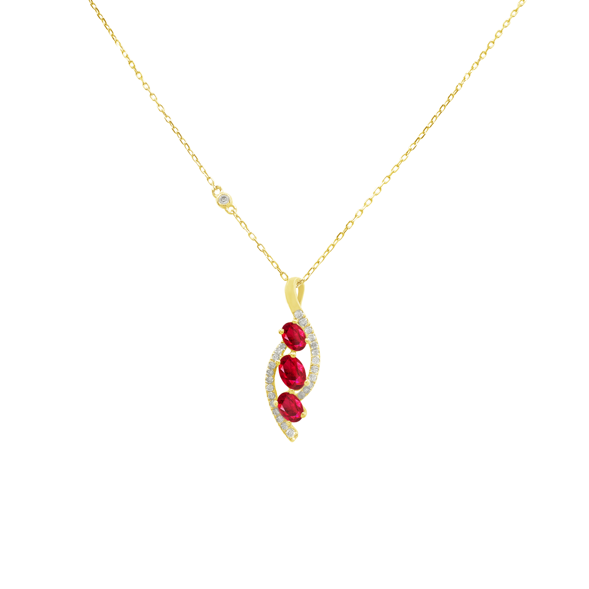 0.07Ct Dia 0.55Ct Ru 14K Yellow Gold Ruby Pendant Necklace 18In 1.2Dwt