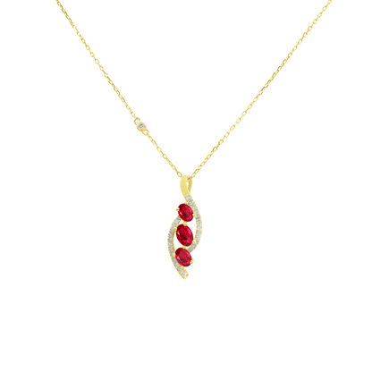 0.07Ct Dia 0.55Ct Ru 14K Yellow Gold Ruby Pendant Necklace 18In 1.2Dwt