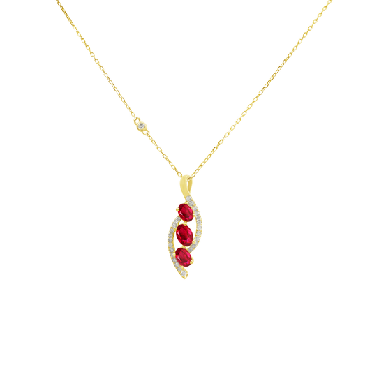 0.07Ct Dia 0.55Ct Ru 14K Yellow Gold Ruby Pendant Necklace 18In 1.2Dwt