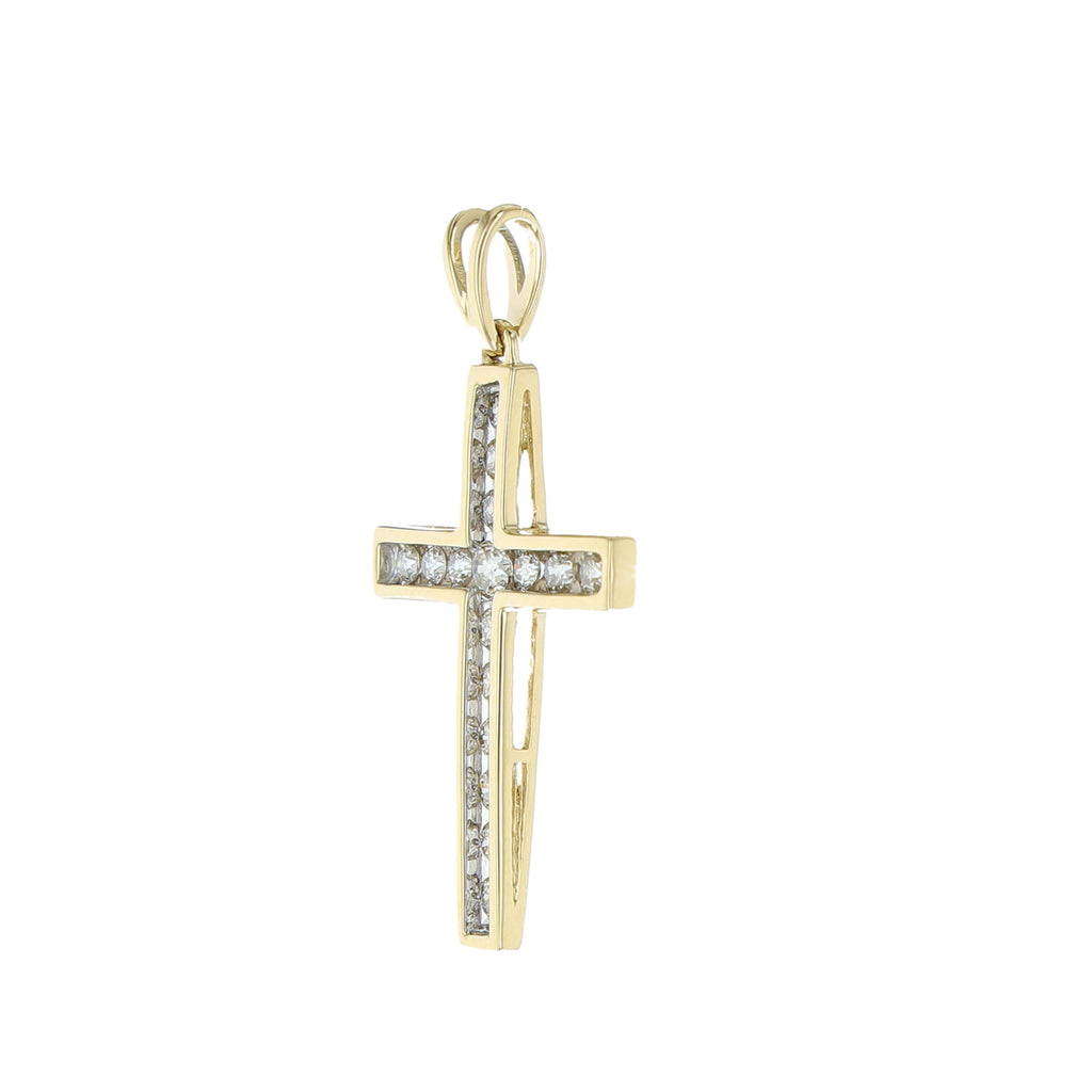 0.50Ctw 10K Yellow Gold Diamond Cross Pendant 1.3Dwt
