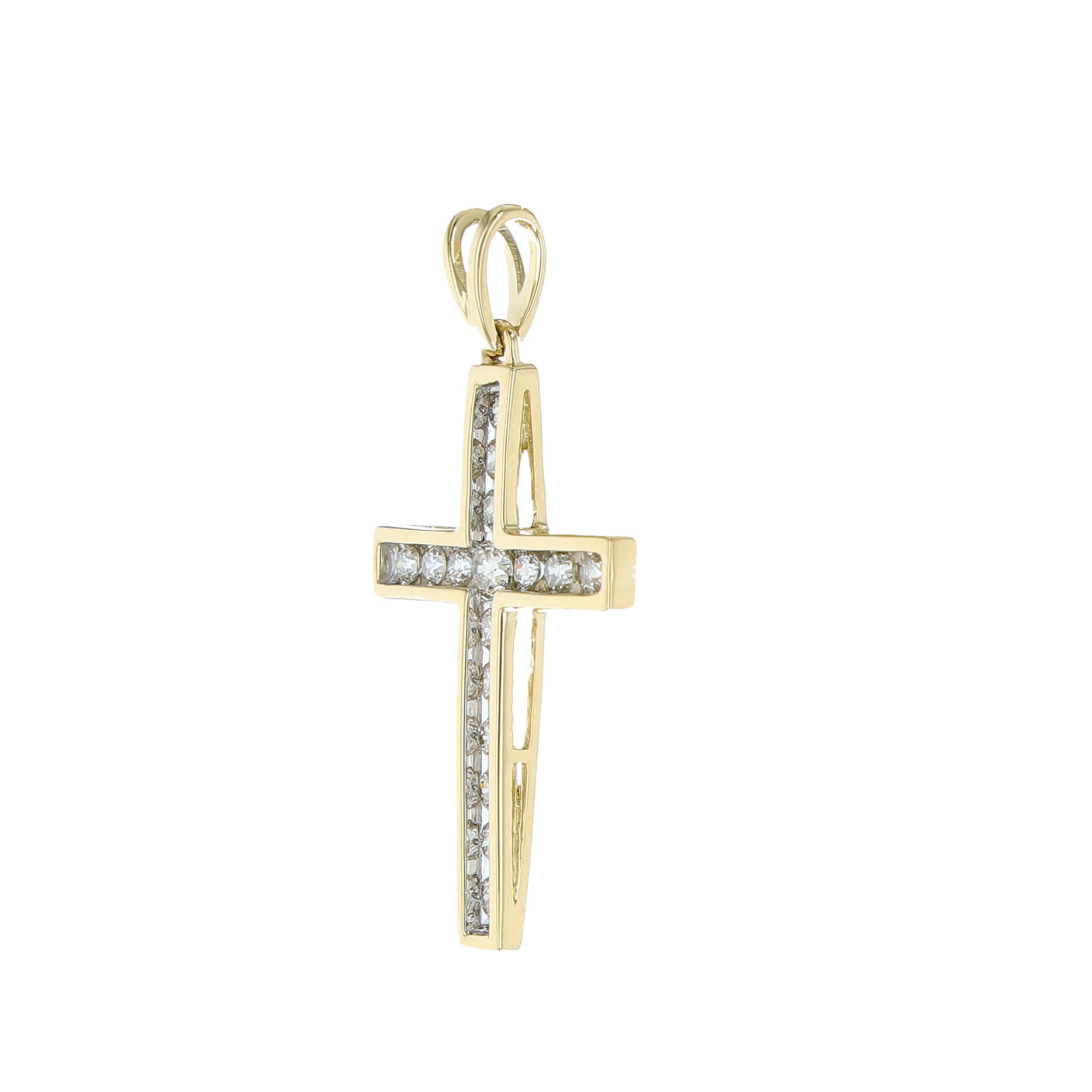0.50Ctw 10K Yellow Gold Diamond Cross Pendant 1.3Dwt