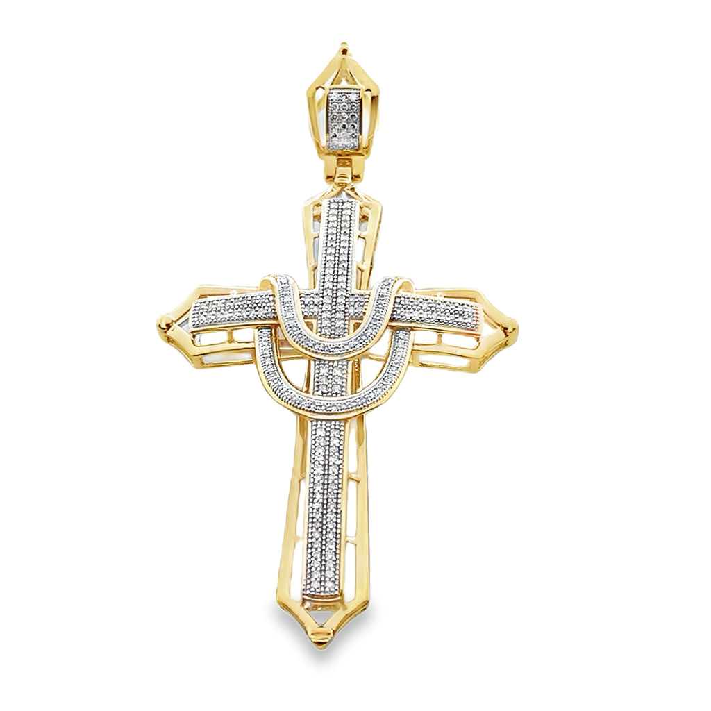 0.55Ctw 10K Yellow Diamond Cross Pendant 6.0Dwt