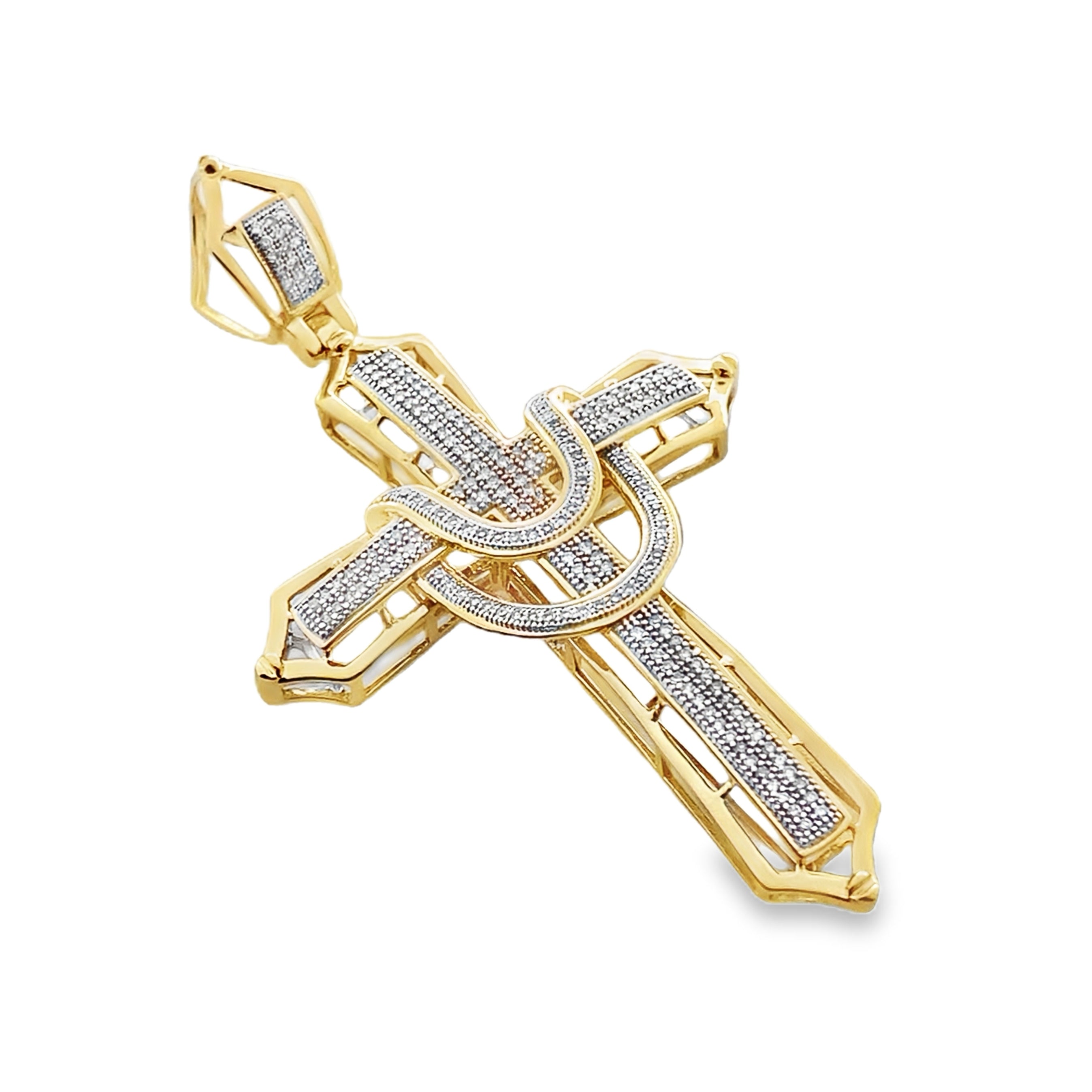 0.55Ctw 10K Yellow Diamond Cross Pendant 6.0Dwt
