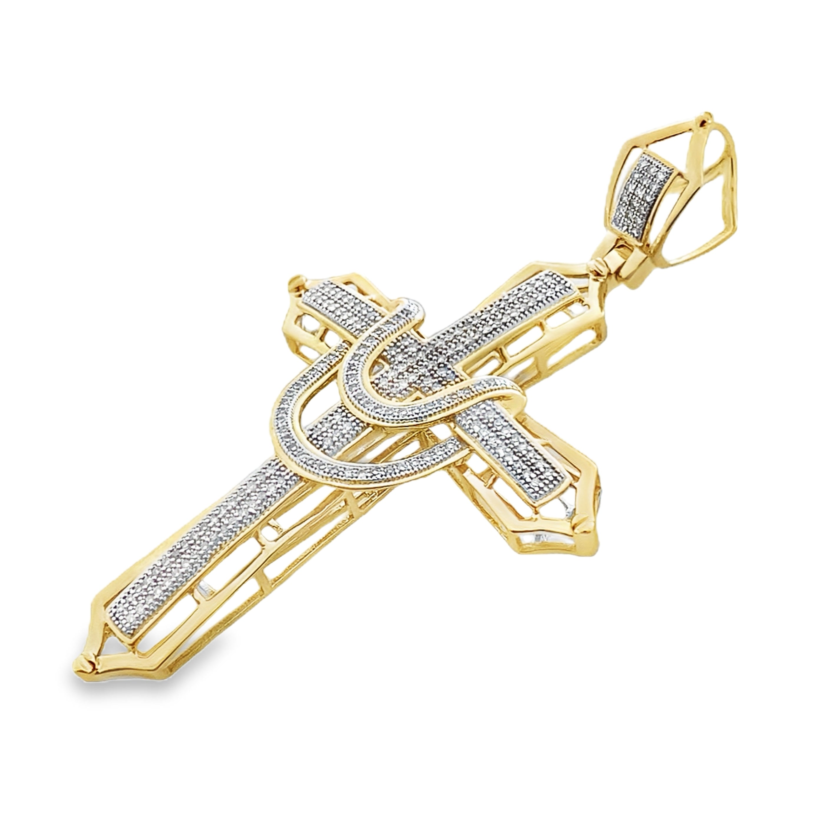 0.55Ctw 10K Yellow Diamond Cross Pendant 6.0Dwt