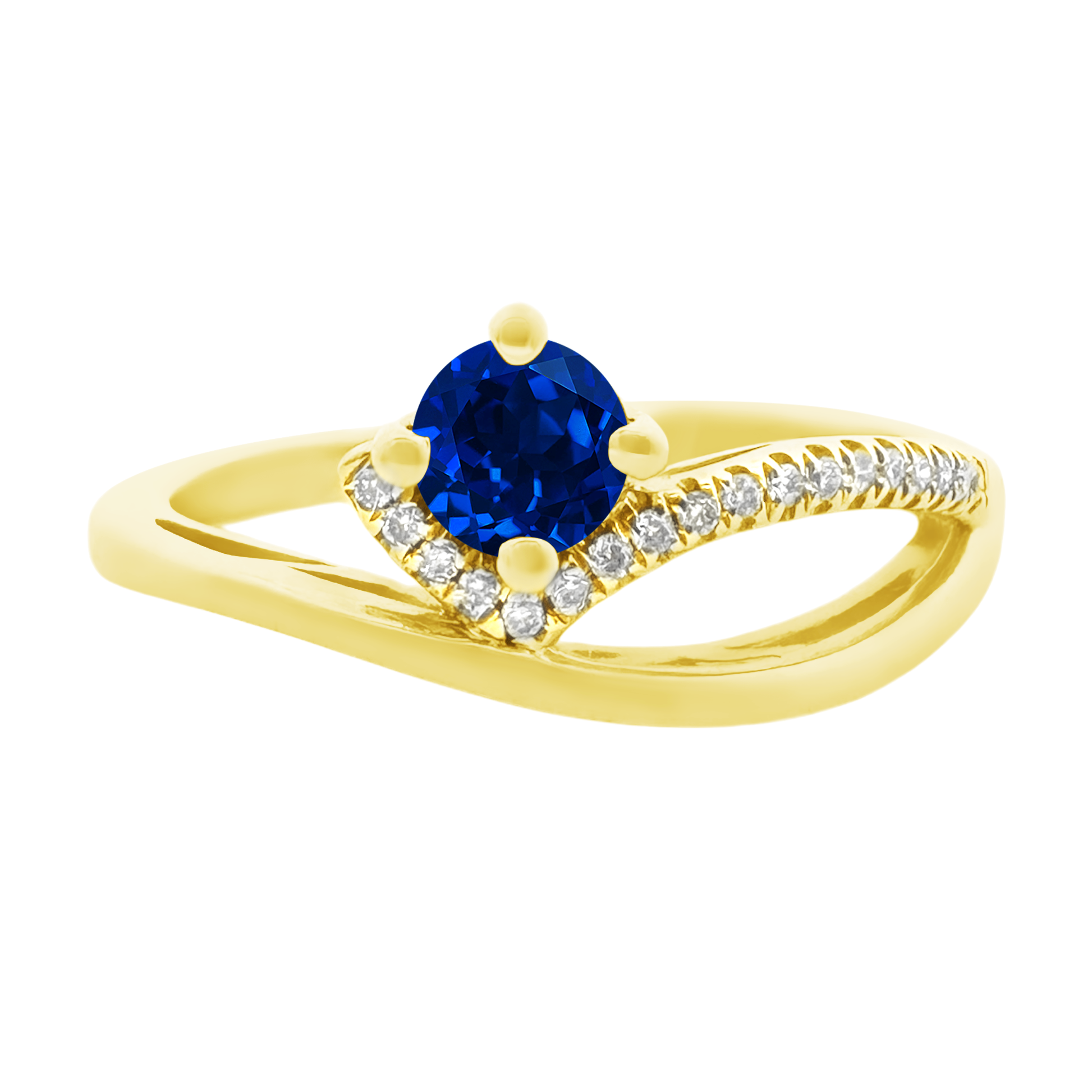 0.05Ct Dia 0.33Ct Bs 14K Yellow Gold Blue Sapphire Fashion Ring Size 7 1.5Dwt