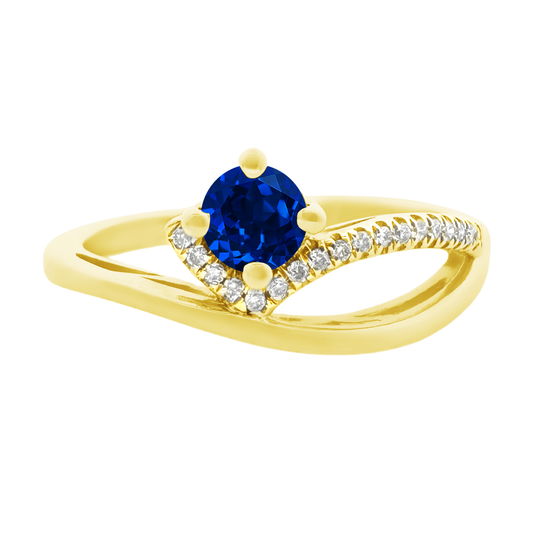 0.05Ct Dia 0.33Ct Bs 14K Yellow Gold Blue Sapphire Fashion Ring Size 7 1.5Dwt