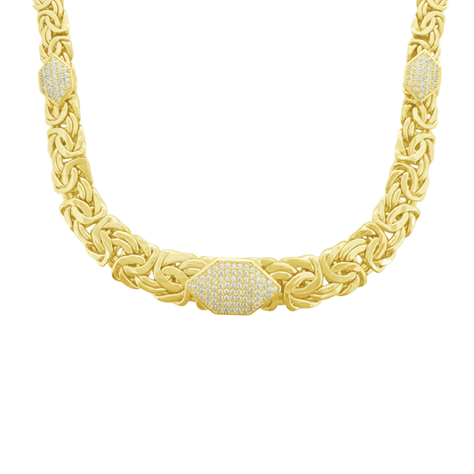 14K Yellow Gold Cz Byzantine Style Link Necklace 17In 17.4Dwt