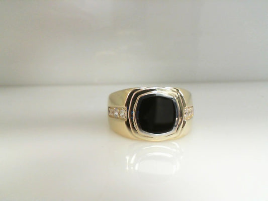 10K Two Tone Gold Mens Ring W/Onyx Stone Size 11 5.6Dwt