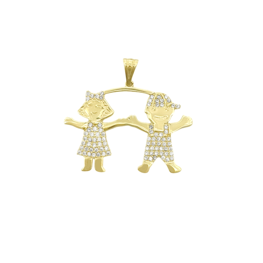 10K Yellow Gold Cz Boy & Girl Charm 1.7Dwt