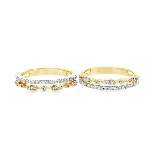 0.40Ctw 14K Yellow Gold Diamond Stacking Ring (2) Size 7 3.4Dwt