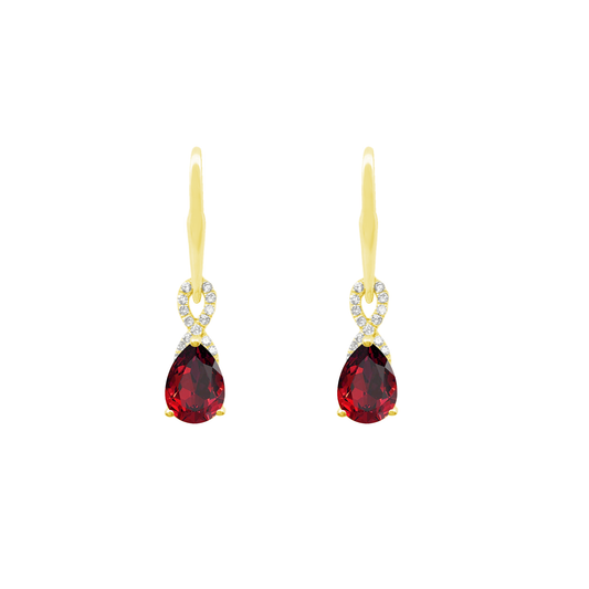 0.09Ct Dia 1.51Ct Ru 14K Yellow Gold Drop Ruby Earrings 1.5Dwt