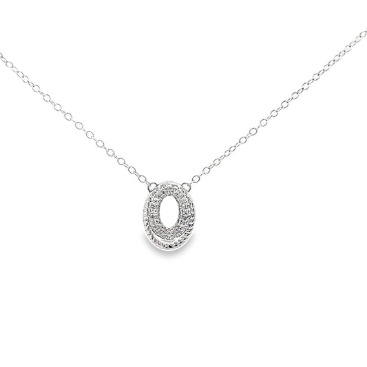 0.16Ctw 14K White Gold Oval Diamond Necklace 18In 1.1Dwt
