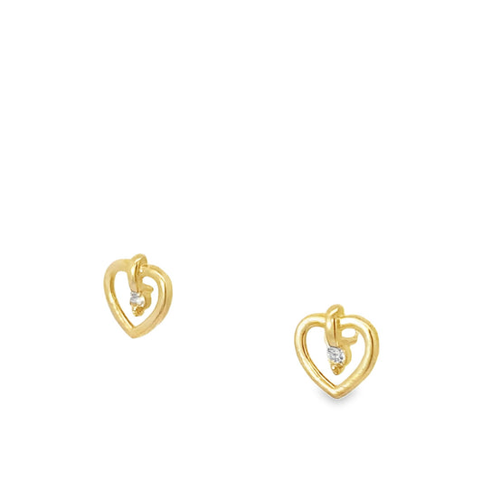 14K Yellow Gold Baby Diamond Heart Stud Earring