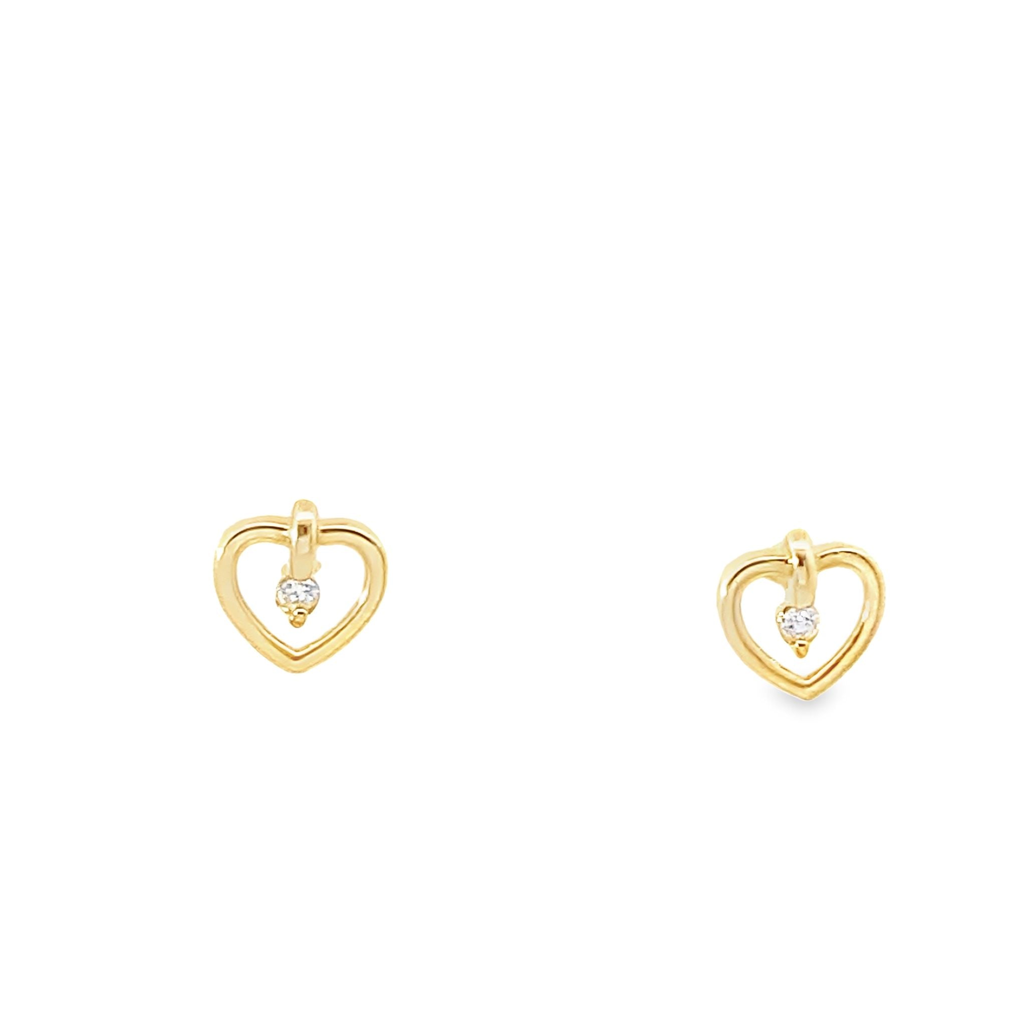 14K Yellow Gold Baby Diamond Heart Stud Earring