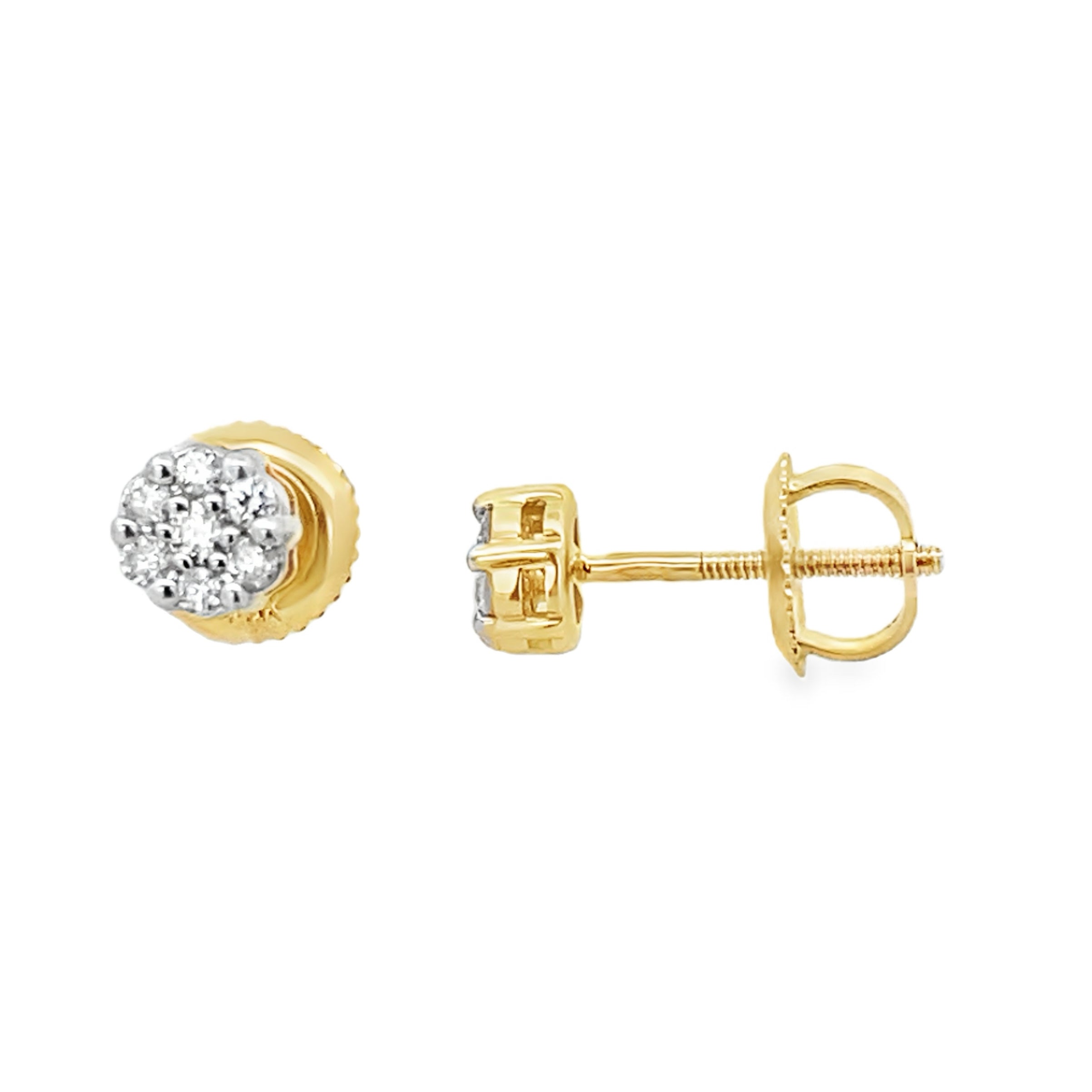 0.14Ctw 14K Yellow Gold Diamond Flower Cluster Stud Earrings