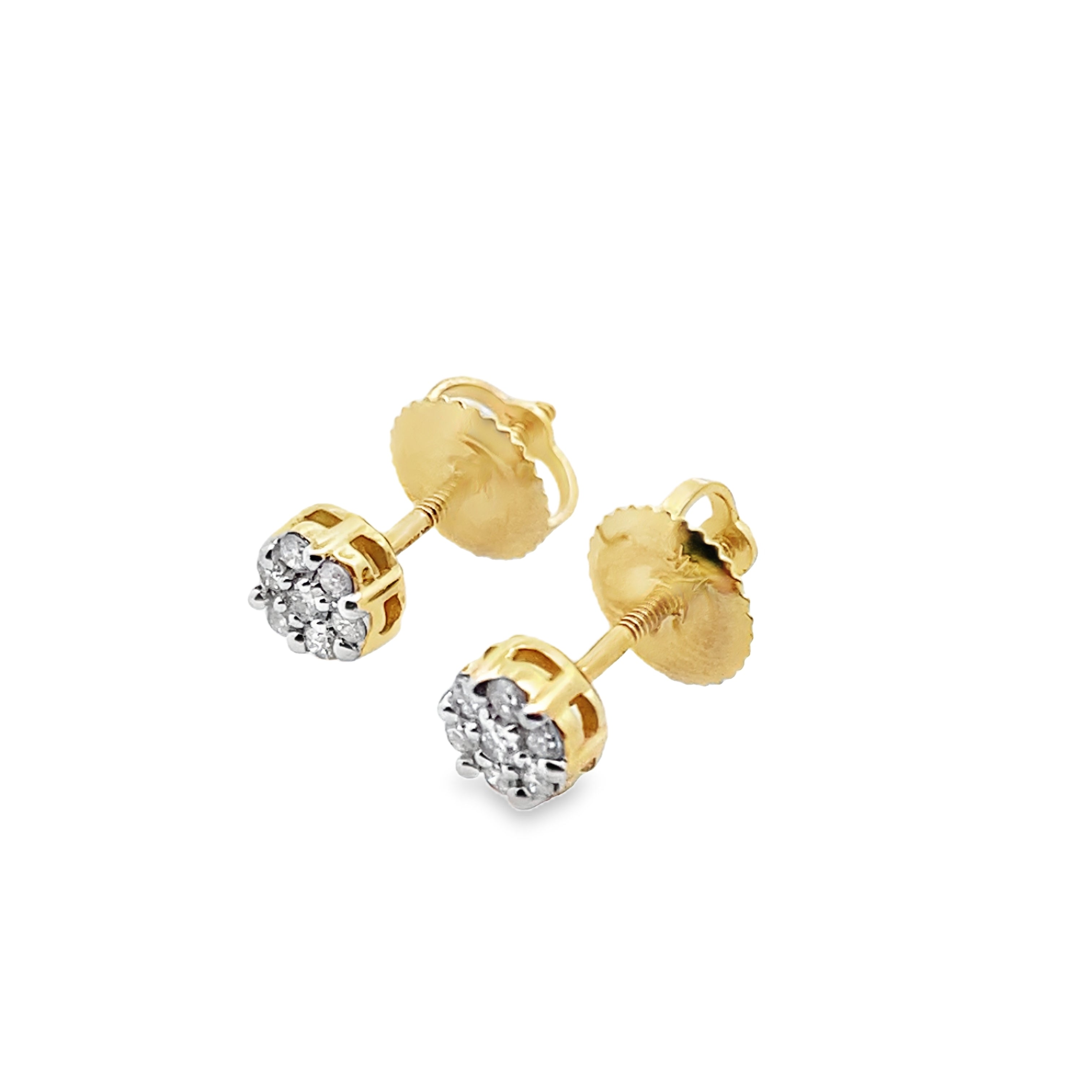 0.14Ctw 14K Yellow Gold Diamond Flower Cluster Stud Earrings