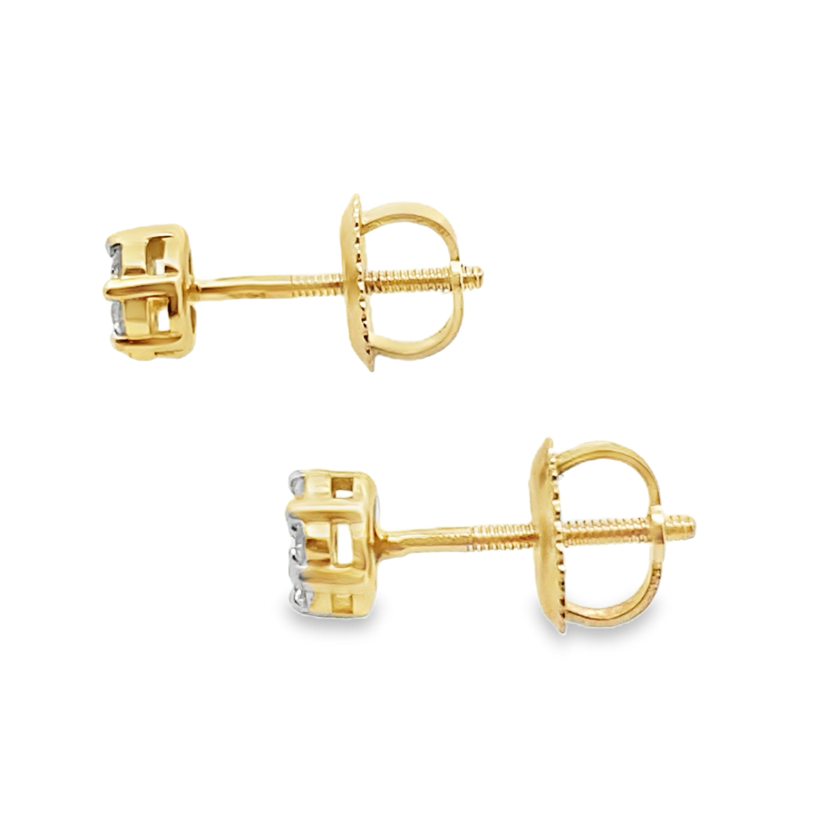 0.14Ctw 14K Yellow Gold Diamond Flower Cluster Stud Earrings