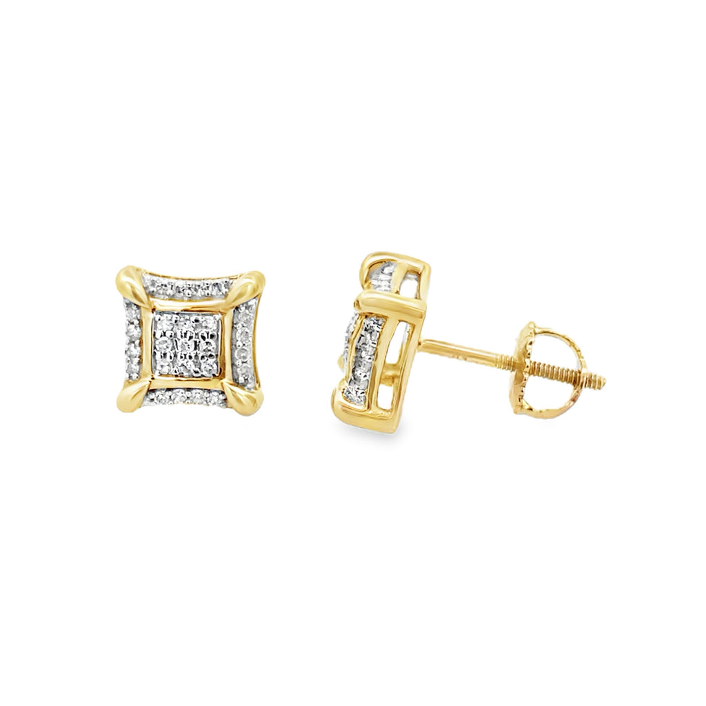 0.25Ctw 10K Yellow Gold Square Diamond Stud Earrings