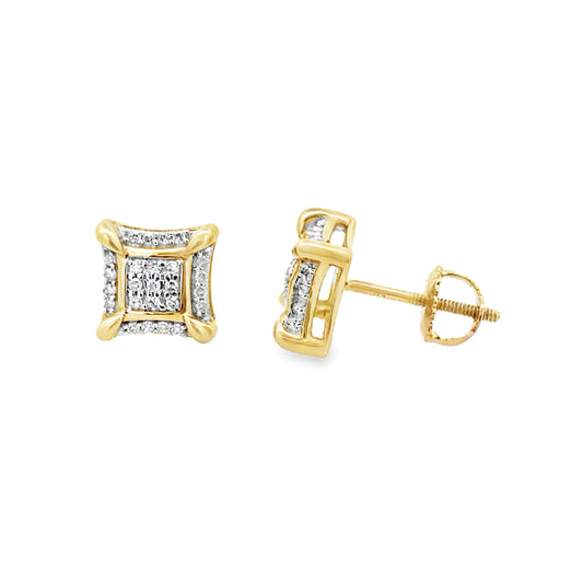 0.25Ctw 10K Yellow Gold Square Diamond Stud Earrings