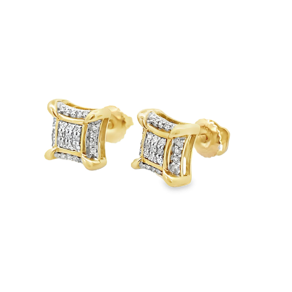 0.25Ctw 10K Yellow Gold Square Diamond Stud Earrings