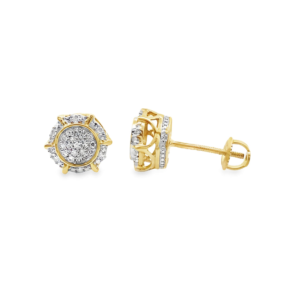 0.15Ctw 10K Yellow Gold Diamond Crown Stud Earrings
