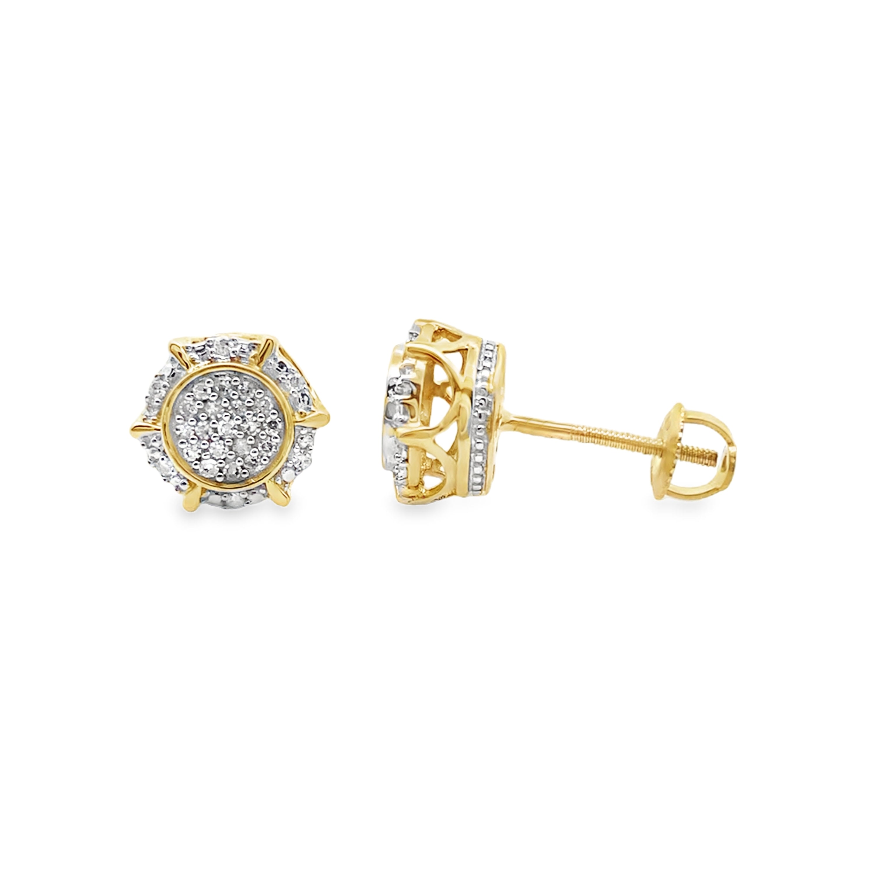 0.15Ctw 10K Yellow Gold Diamond Crown Stud Earrings