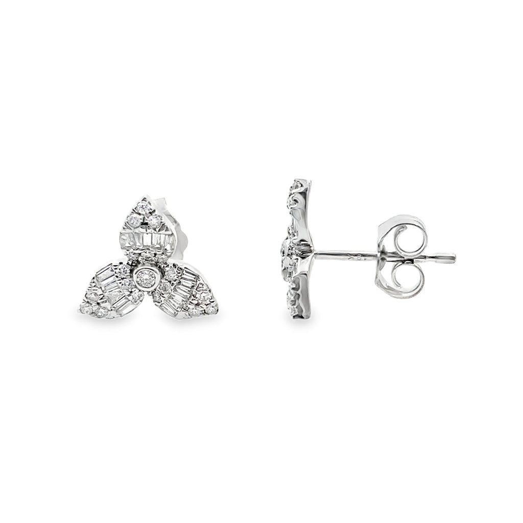 0.30Ct 18K White Gold Rd/Bgt Diamond Earring 1.0Dwt