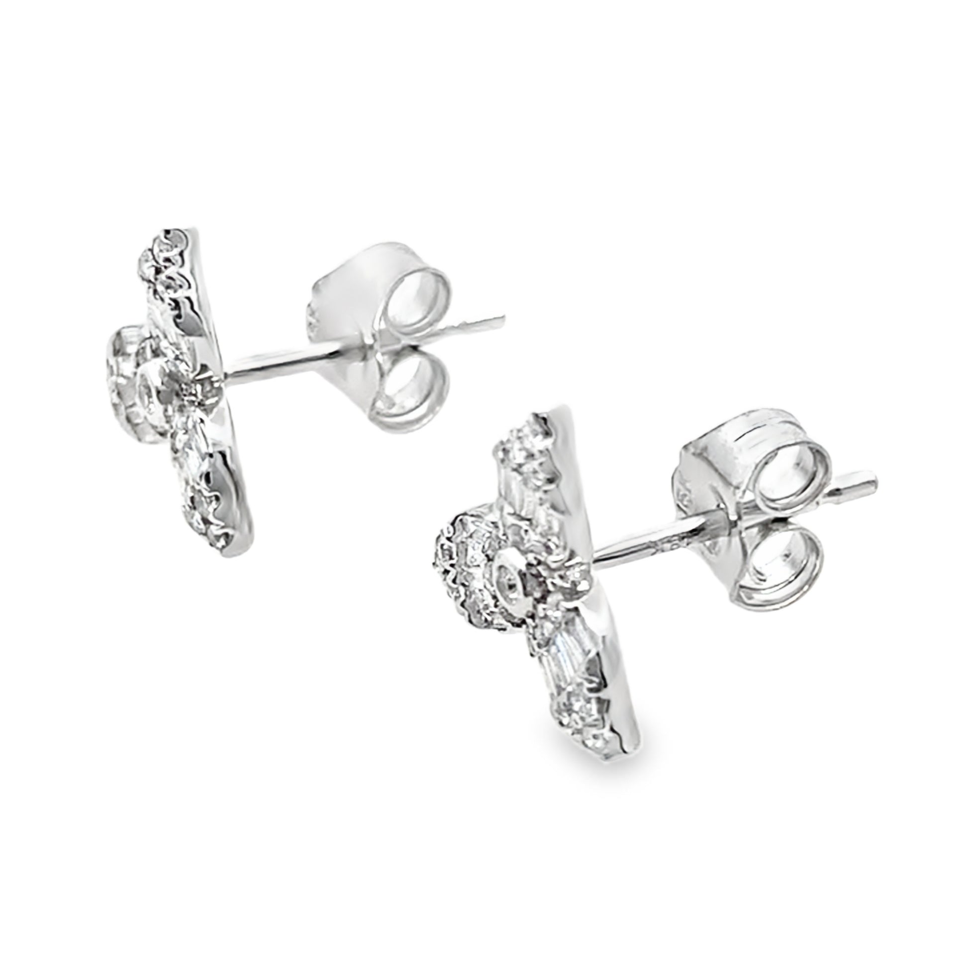 0.30Ct 18K White Gold Rd/Bgt Diamond Earring 1.0Dwt