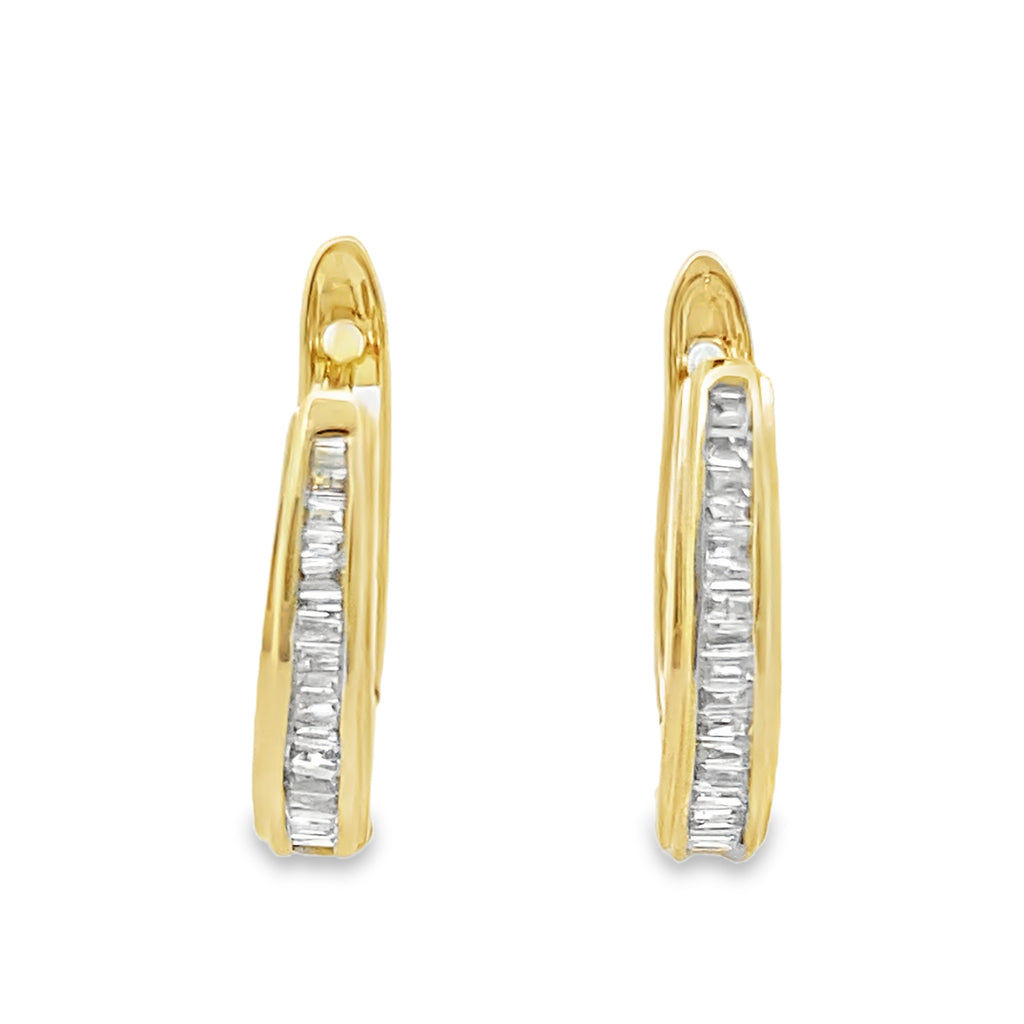 0.22Ctw 10K Yellow Gold Diamond Baguette Hoop Earrings