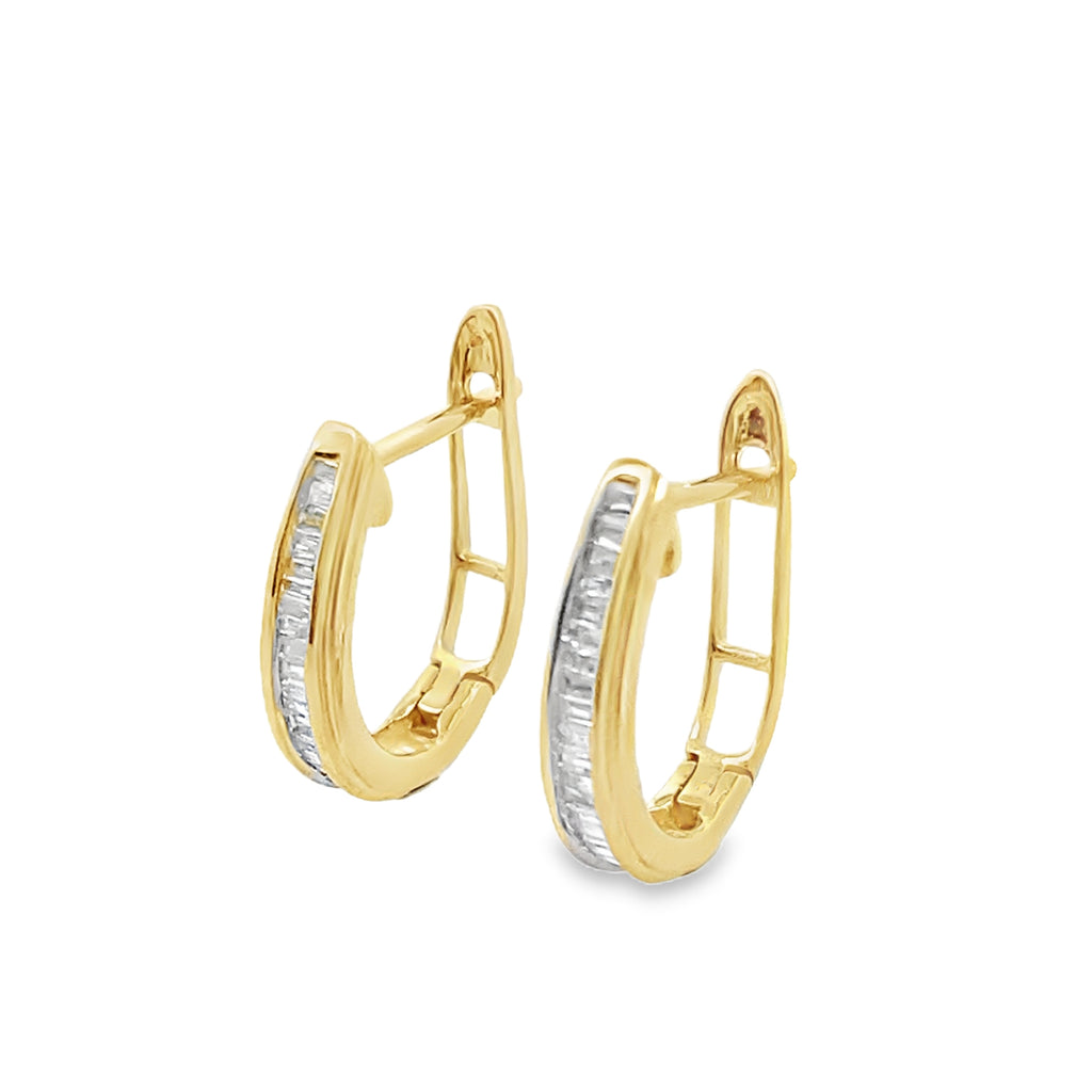 0.22Ctw 10K Yellow Gold Diamond Baguette Hoop Earrings