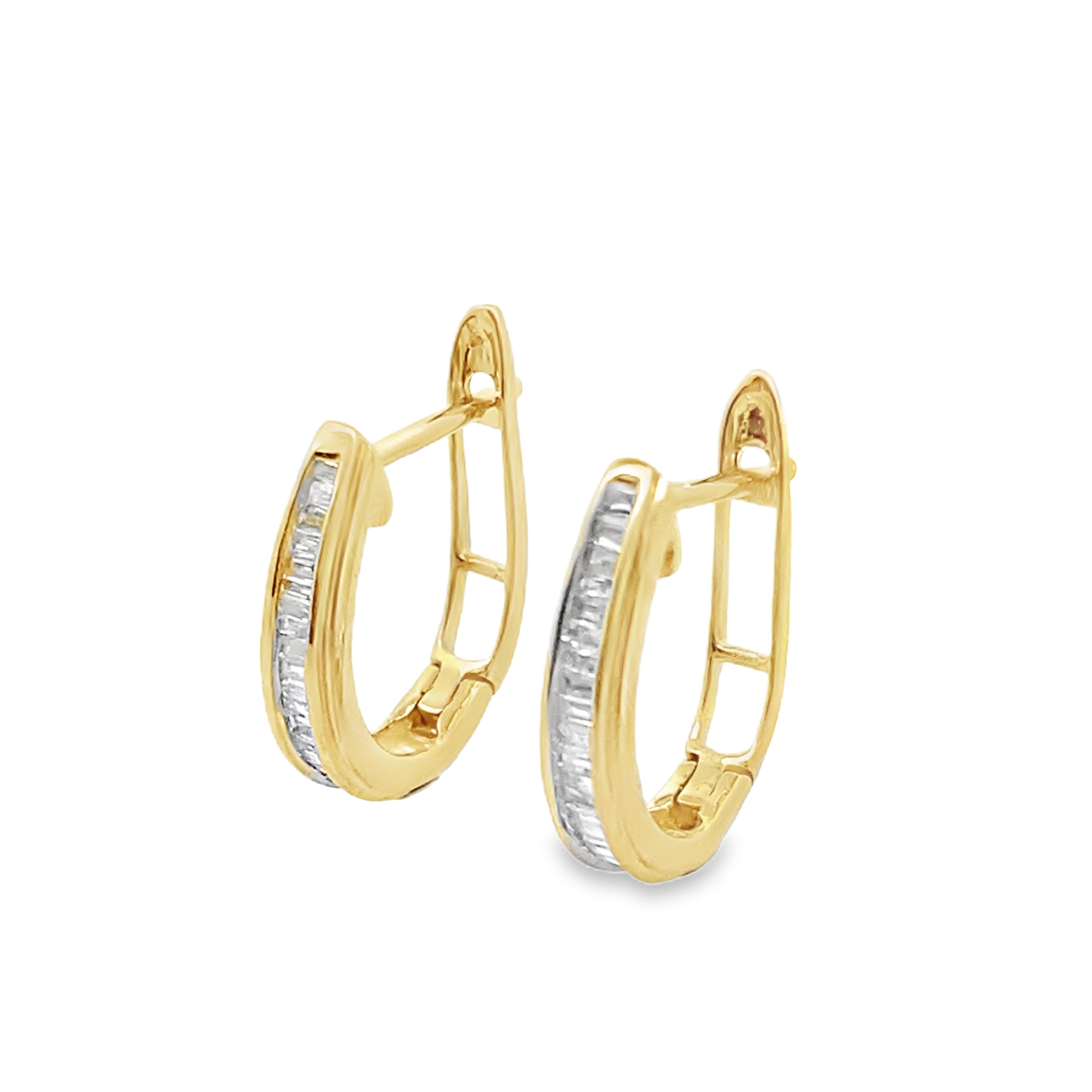 0.22Ctw 10K Yellow Gold Diamond Baguette Hoop Earrings