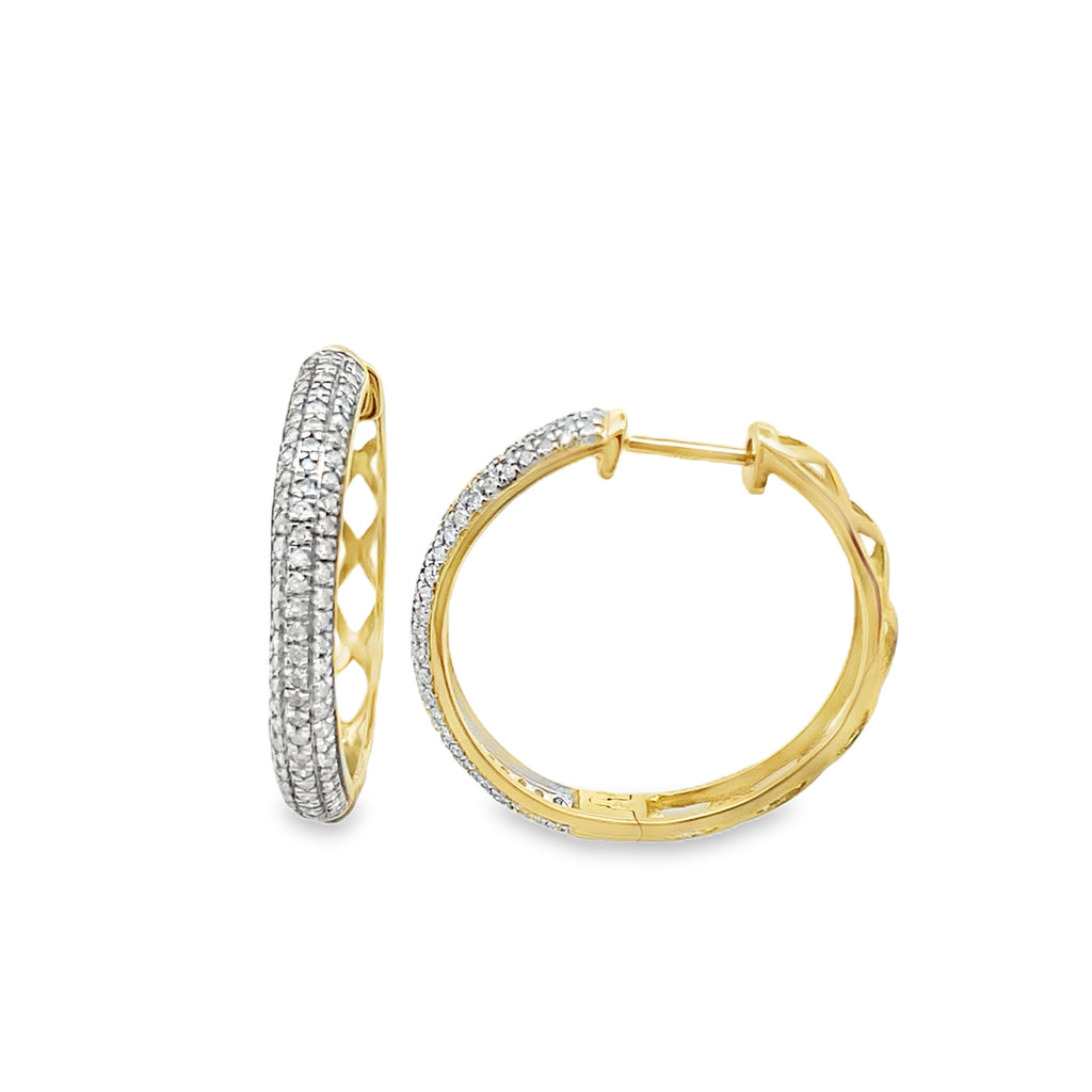0.50Ctw 10K Yellow Gold Diamond Hoop Earrings 2.0Dwt