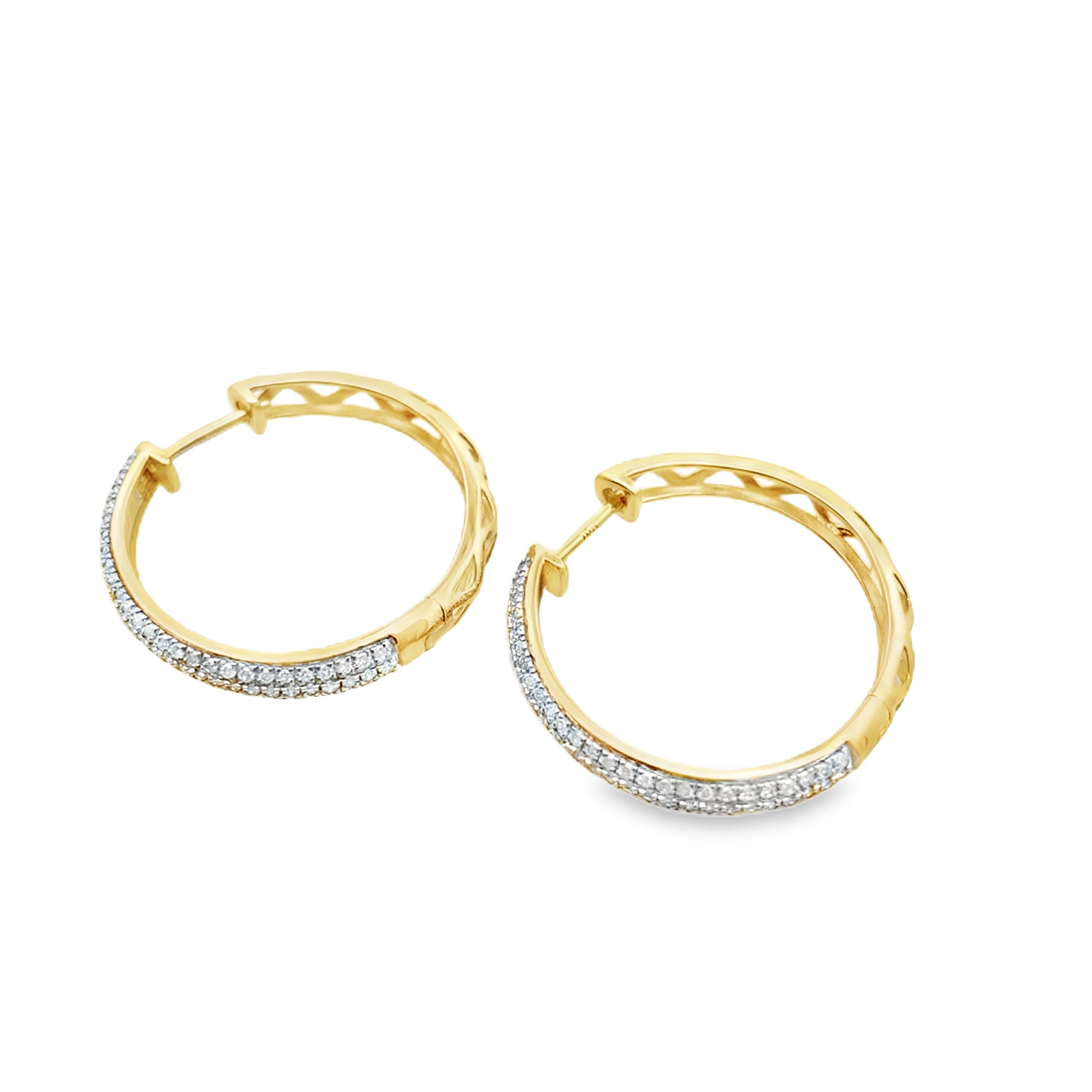 0.50Ctw 10K Yellow Gold Diamond Hoop Earrings 2.0Dwt