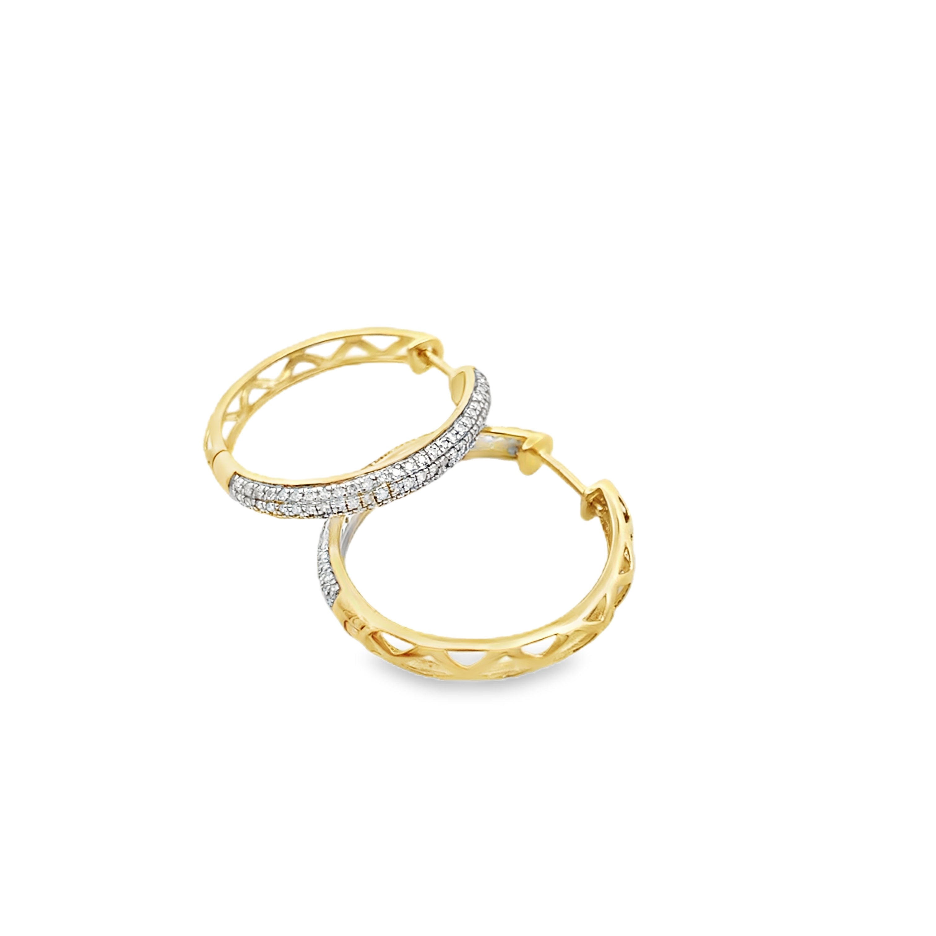 0.50Ctw 10K Yellow Gold Diamond Hoop Earrings 2.0Dwt
