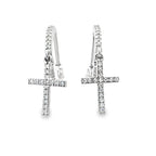 0.15Ctw 10K White Gold Diamond Cross Hoop Earring