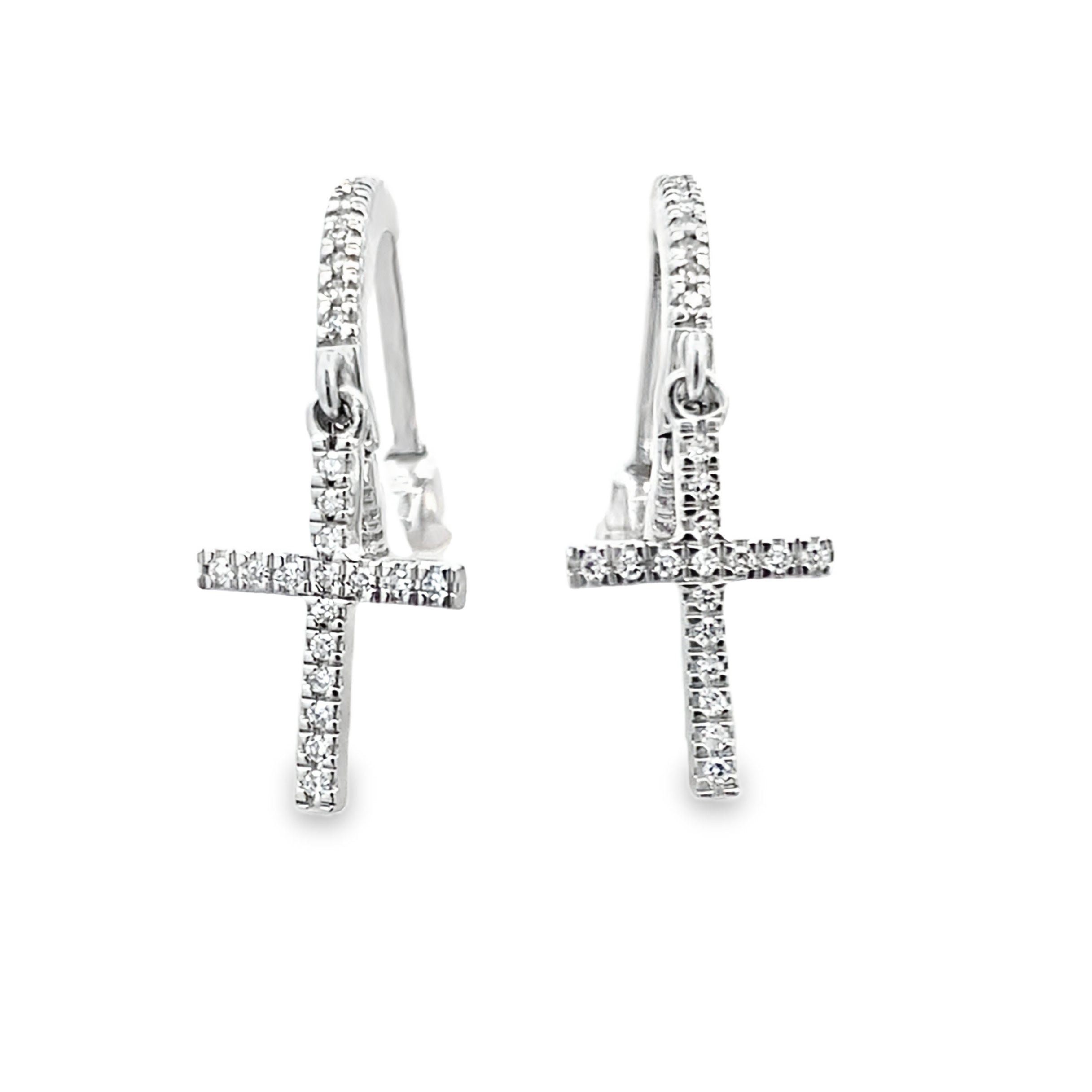 0.15Ctw 10K White Gold Diamond Cross Hoop Earring