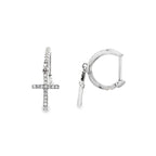0.15Ctw 10K White Gold Diamond Cross Hoop Earring