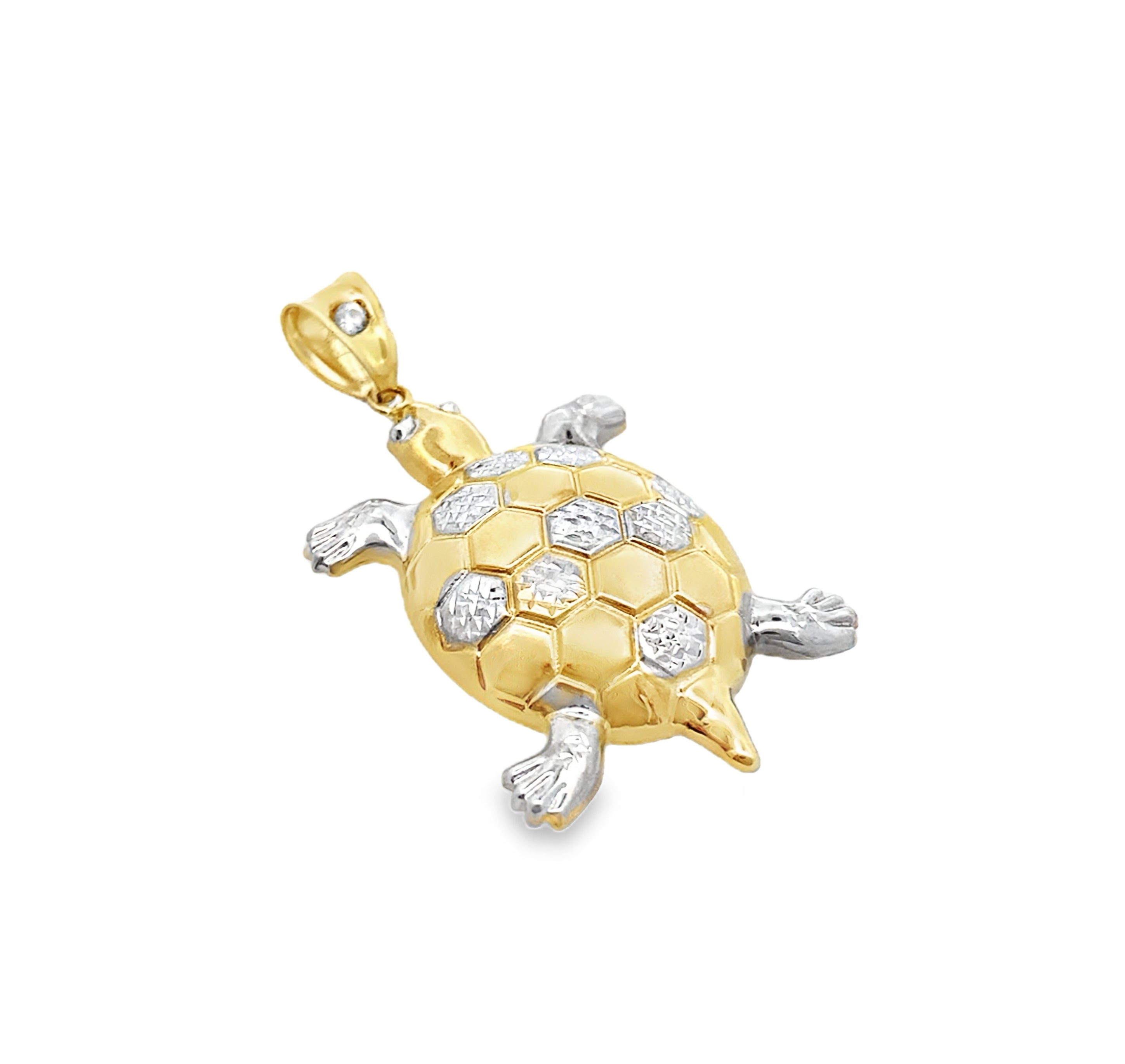14K Two Tone Gold Turtle Style Pendant 3.2Dwt