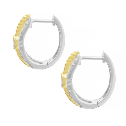 0.33Ctw 14K Two Tone Gold Diamond Hoop Earrings