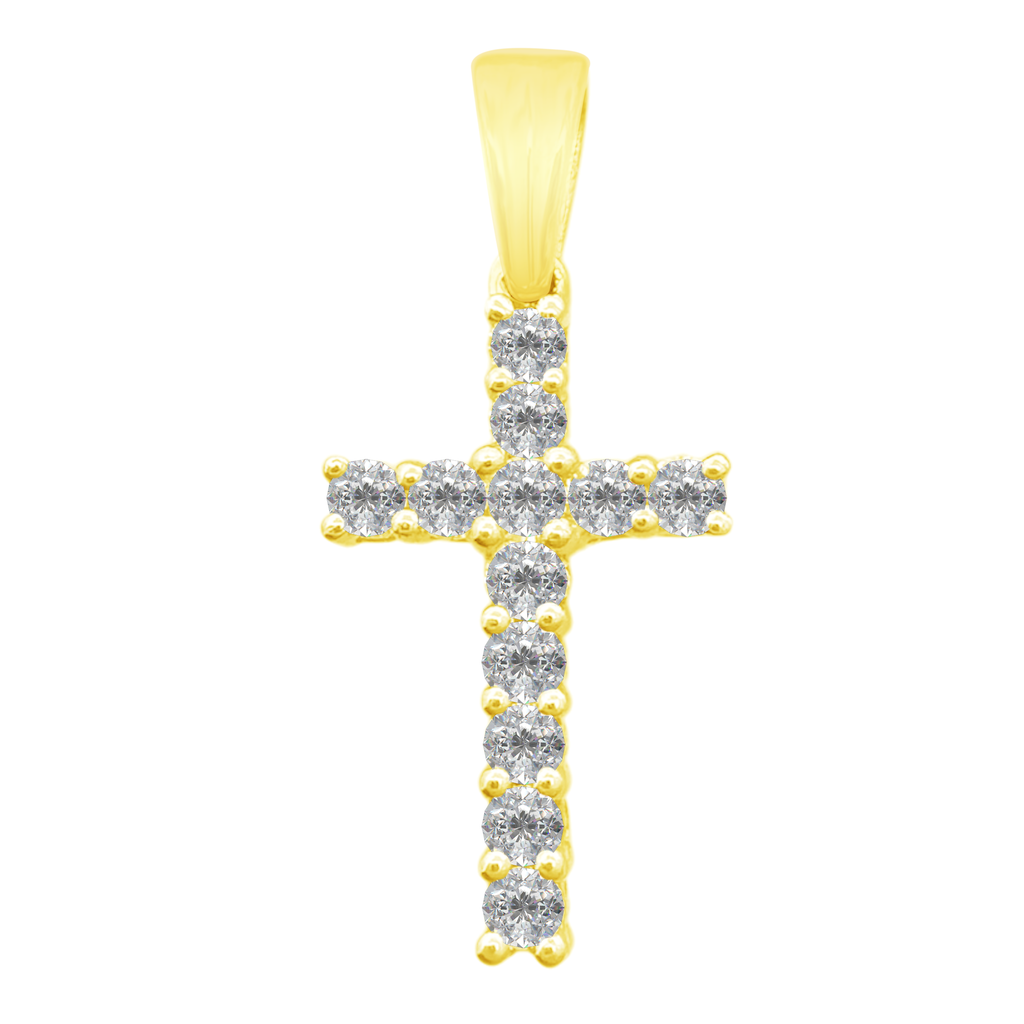 0.25Ctw 14K Yellow Gold Diamond Cross Pendant 0.5Dwt