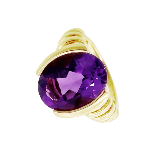 14K Yellow Gold Ladies Amethyst Ring Size 7 4.0Dwt