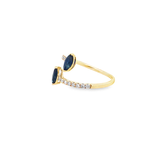 0.68Ctw Samq/0.22Ctw Dird 14K Yellow Gold Dia & Sapphires Ring Size 7 1.2Dwt