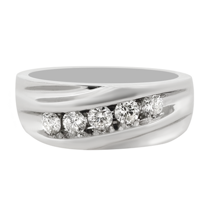 0.50Ctw 14K White Gold Diamond Wedding Band Mens Size 10 3.1Dwt