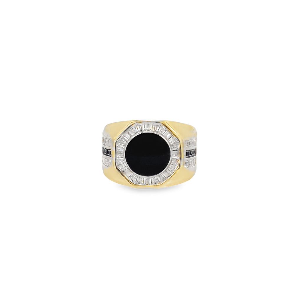 10K Yellow Gold Onyx Rd Black W/Cz Mens Ring Size 11 4.8Dwt