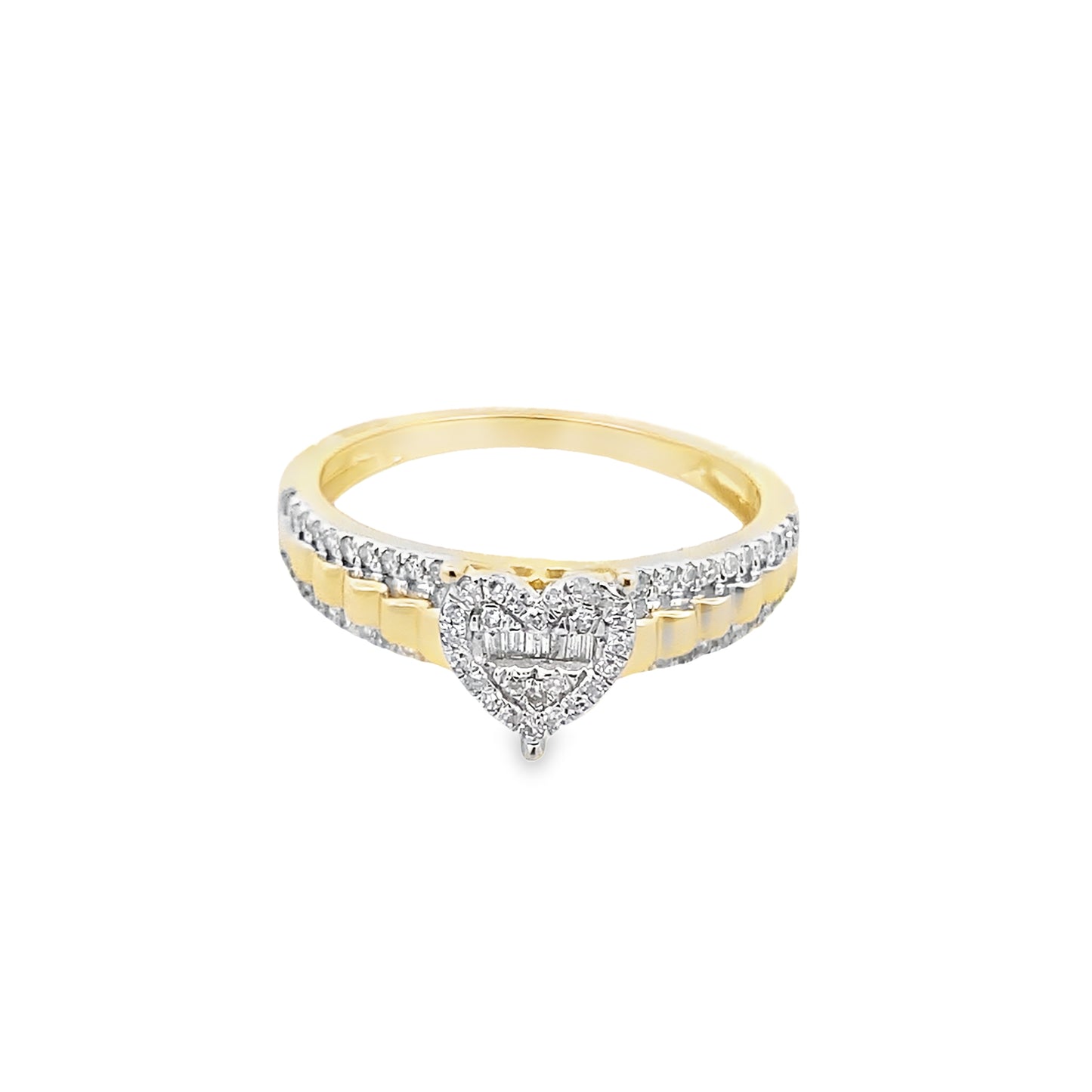 0.25Ctw 10K Yellow Gold Diamond Heart Shaped Promise Ring Size 7 1.8Dwt