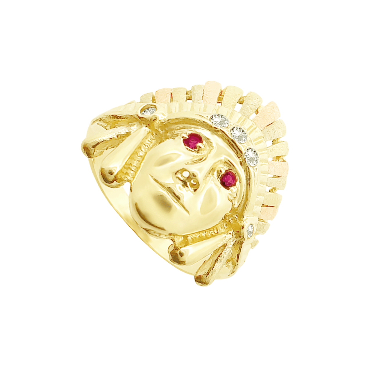 14K Tri Color Gold Indian Chief Style Ring Size 9 4.9Dwt
