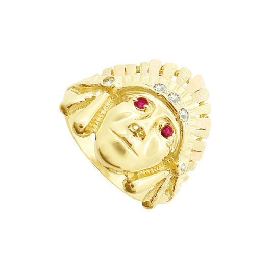 14K Tri Color Gold Indian Chief Style Ring Size 9 4.9Dwt
