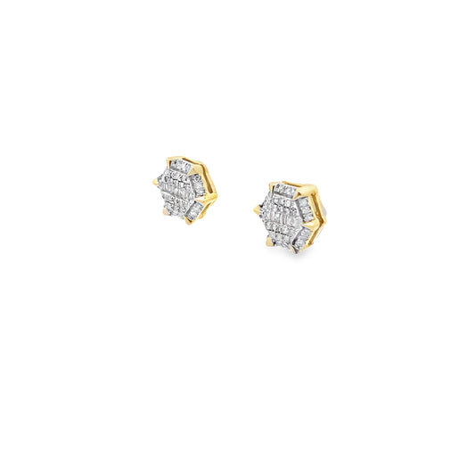 0.25Ctw 10K Yellow Gold Hexagon Diamond Stud Earrings