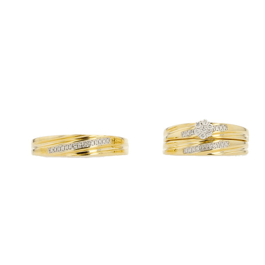 0.20Ctw 14K Yellow Gold Diamond Trio Wedding Set Size 7&10 3.9Dwt