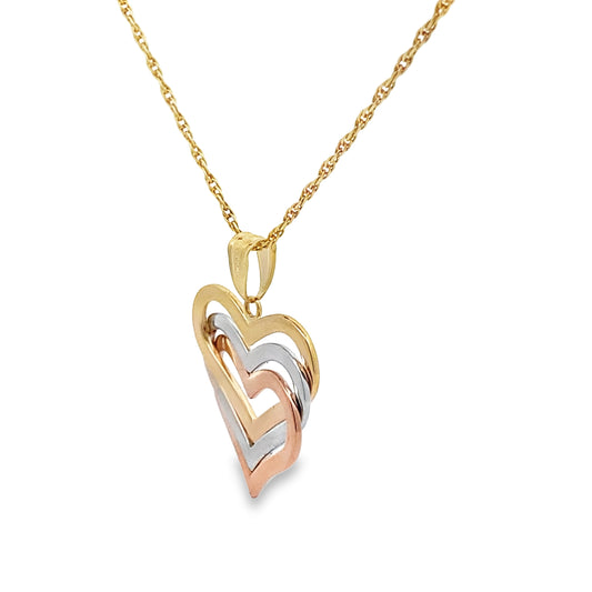 14K Tri Color Gold Three Hearts Pendant 1.2Dwt
